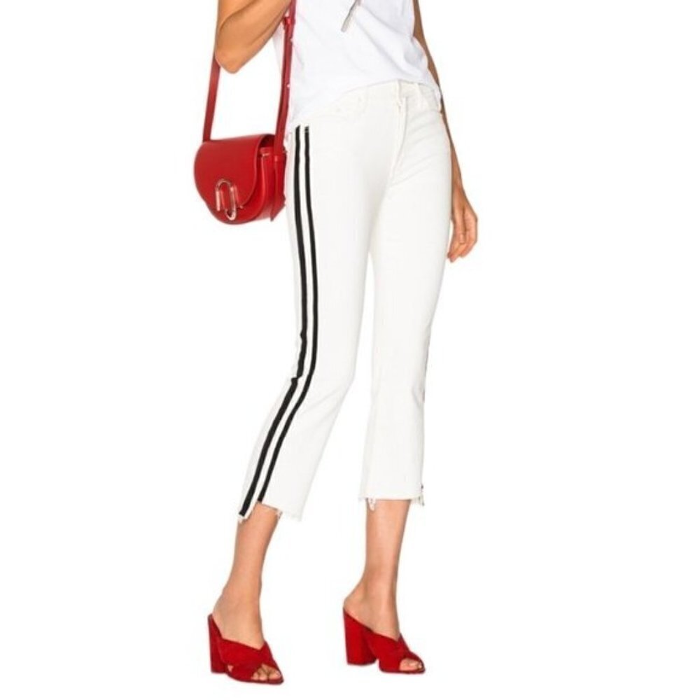 MOTHER Women's Ivory Insider Crop Step Fray Jeans Whipping the Racer Raw Hem 24